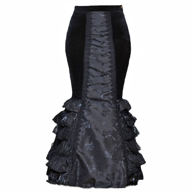 Wunderschöner bodenlanger Gothic Mermaid-Fishtail Rock in schwarz. Damen Gothic & Mittelalter Kleidung