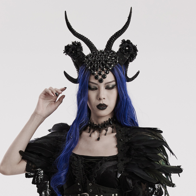 Mystical Punk Rave headband Sansa with horns and gemstones