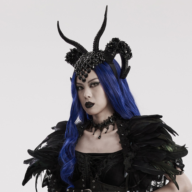 Mystical Punk Rave headband Sansa with horns and gemstones