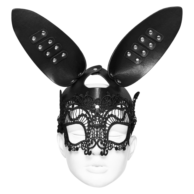PUNK RAVE Maske Naughty Bunny aus Kunstleder mit Spitze