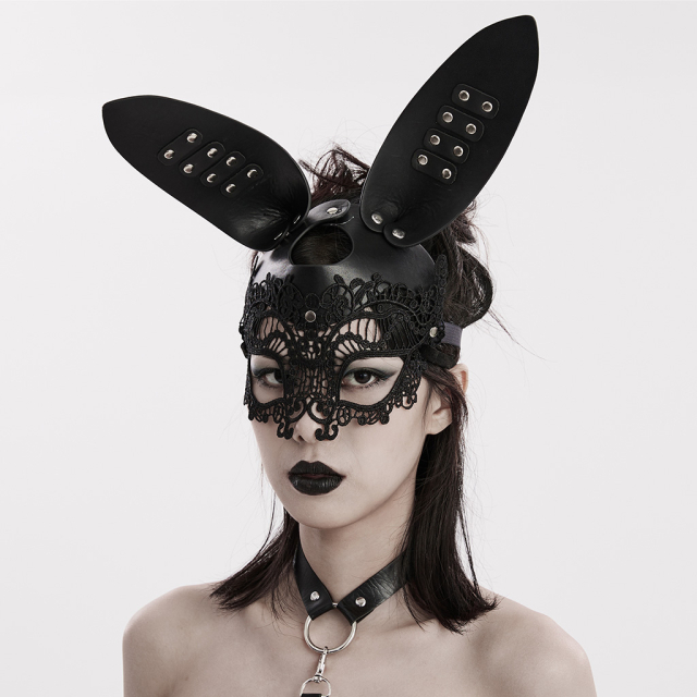 PUNK RAVE Naughty Bunny mask made of imitation leather with lace