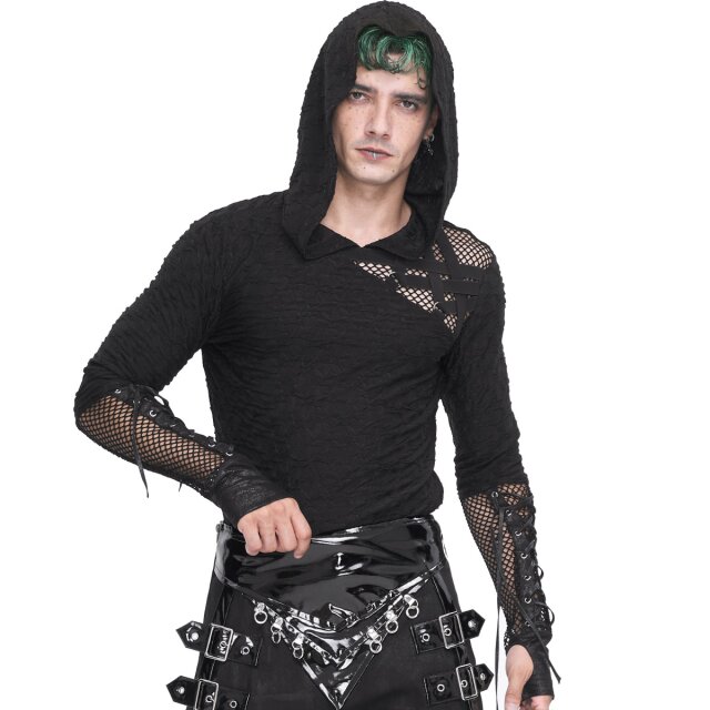 Endzeit Punk Hoodie Haunted Nights mit Netz und Riemen