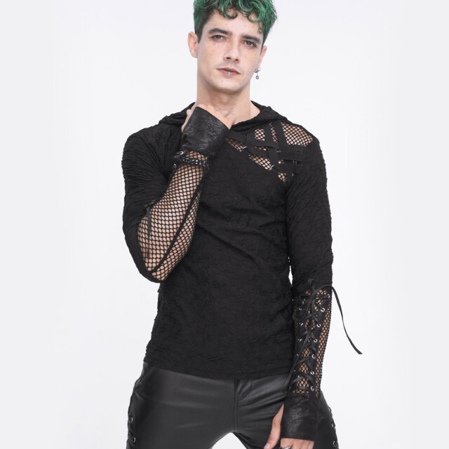 End-time punk hoodie Sleepwalker with mesh and straps