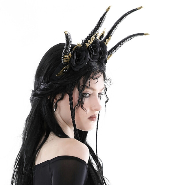 Hairband with double horns Chimaira with flowers and bronze ornaments