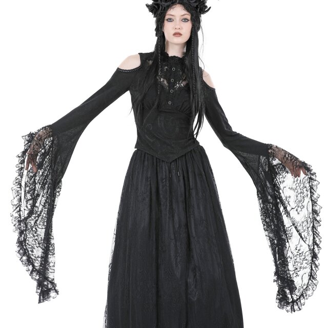 Gothic Blusenshirt Serenata dOmbra mit Cut-Outs und XXL-Trompetenärmeln