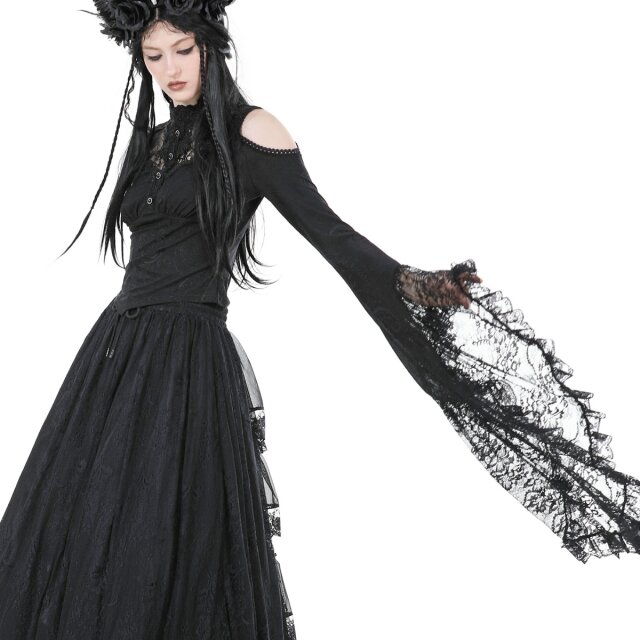 Gothic Blusenshirt Serenata dOmbra mit Cut-Outs und XXL-Trompetenärmeln