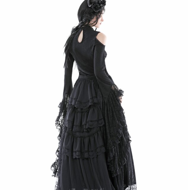 Gothic Blusenshirt Serenata dOmbra mit Cut-Outs und XXL-Trompetenärmeln
