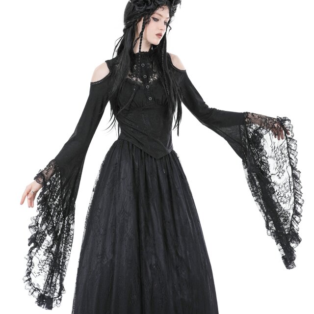 Gothic Blusenshirt Serenata dOmbra mit Cut-Outs und XXL-Trompetenärmeln