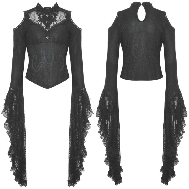 Gothic Blusenshirt Serenata dOmbra mit Cut-Outs und XXL-Trompetenärmeln