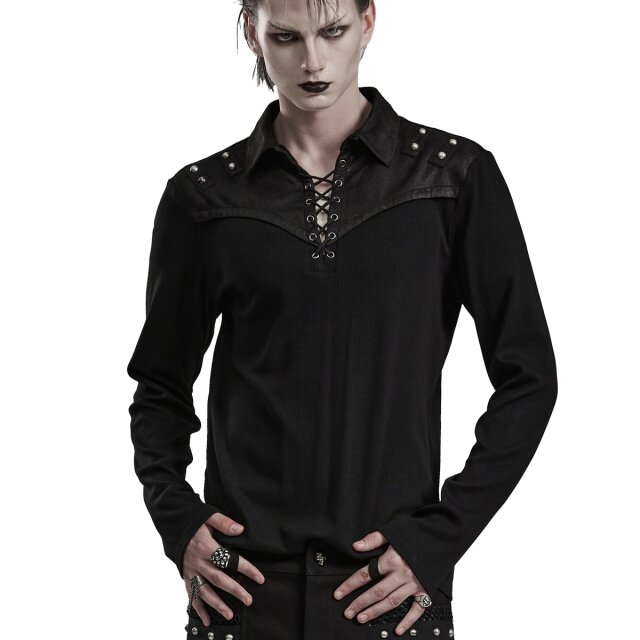 Punk Rave Longsleeve Son of Riva mit Kunstleder Schulterpartie