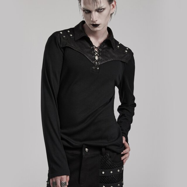 Punk Rave Longsleeve Son of Riva mit Kunstleder Schulterpartie
