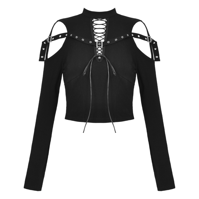Long sleeve punk shirt Frequency with cut-outs and straps