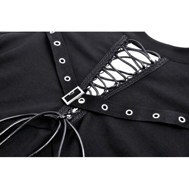 Langarm Punk Shirt Frequency mit Cut-Outs und Riemen L/XL