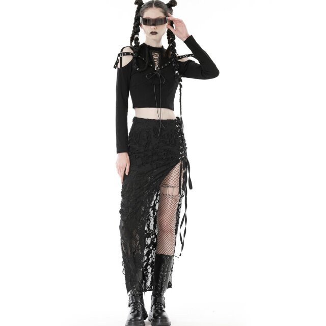 Langarm Punk Shirt Frequency mit Cut-Outs und Riemen L/XL