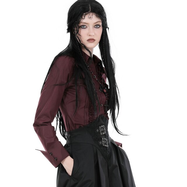 Victorian-Goth Rüschenbluse Avalon schwarz oder violett-rot violett-rot-L