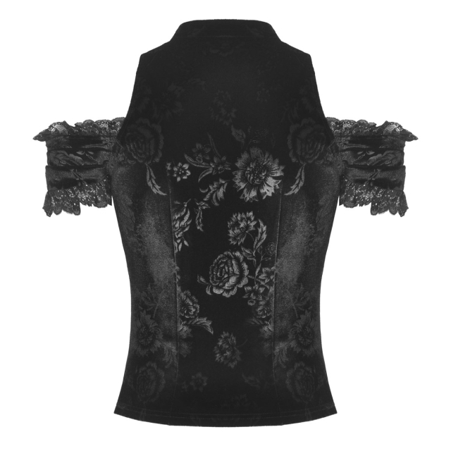 Gothic Samt-Shirt Veiled Sins mit Stehkragen