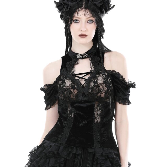 Gothic Samt-Shirt Veiled Sins mit Stehkragen L