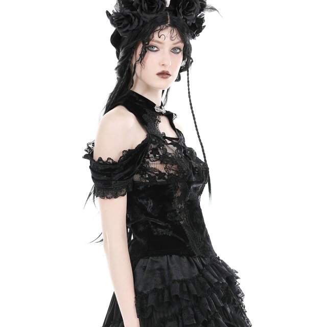 Gothic Samt-Shirt Veiled Sins mit Stehkragen L