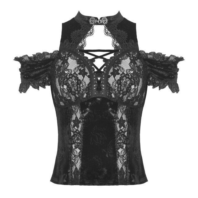 Gothic Samt-Shirt Veiled Sins mit Stehkragen L