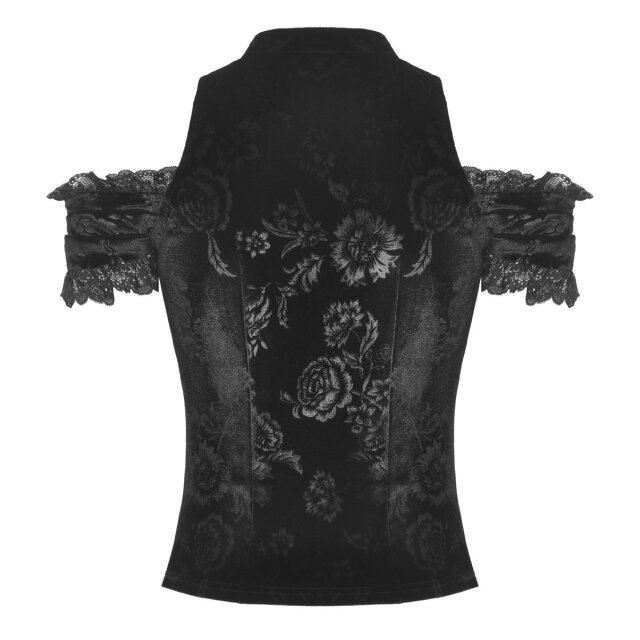 Gothic Samt-Shirt Veiled Sins mit Stehkragen L