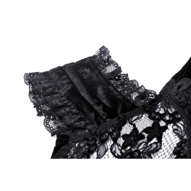 Gothic Samt-Shirt Veiled Sins mit Stehkragen L