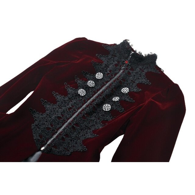 Rote Victorian-Goth Samtjacke Vampires Kiss mit schwarzer Spitze L