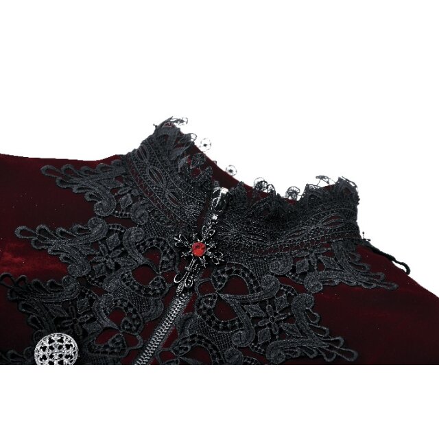 Rote Victorian-Goth Samtjacke Vampires Kiss mit schwarzer Spitze M