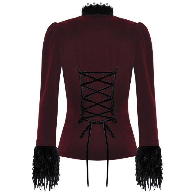 Rote Victorian-Goth Samtjacke Vampires Kiss mit schwarzer Spitze S