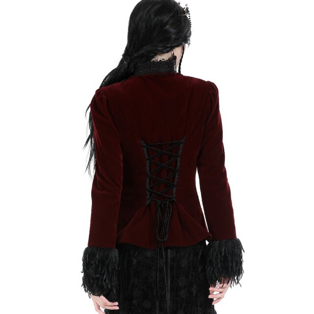 Rote Victorian-Goth Samtjacke Vampires Kiss mit schwarzer Spitze S