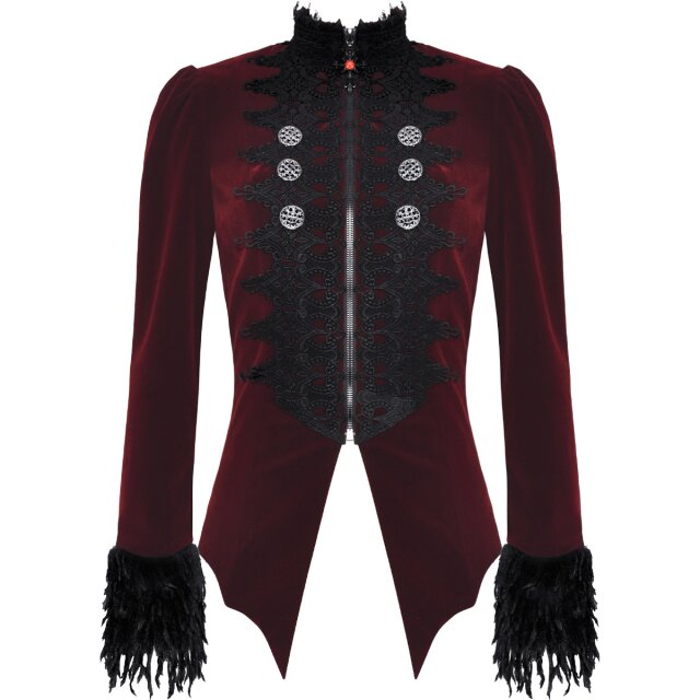 Rote Victorian-Goth Samtjacke Vampires Kiss mit schwarzer Spitze S