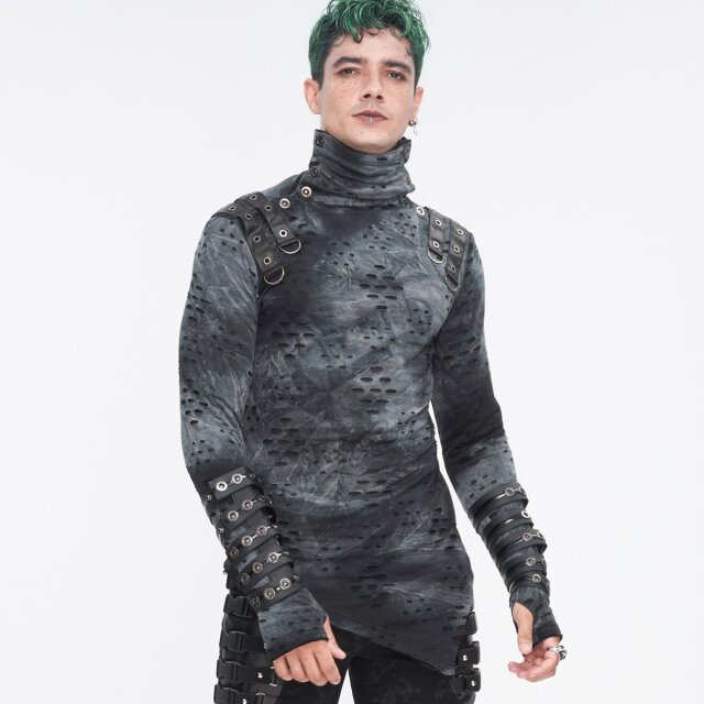 Postapokalypse Punk Shirt Agonize grau-schwarz mit Rollkragen XL