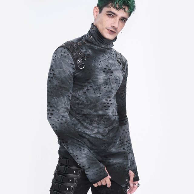 Postapokalypse Punk Shirt Agonize grau-schwarz mit Rollkragen XL