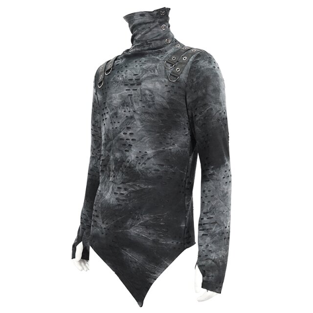 Postapokalypse Punk Shirt Agonize grau-schwarz mit Rollkragen XL