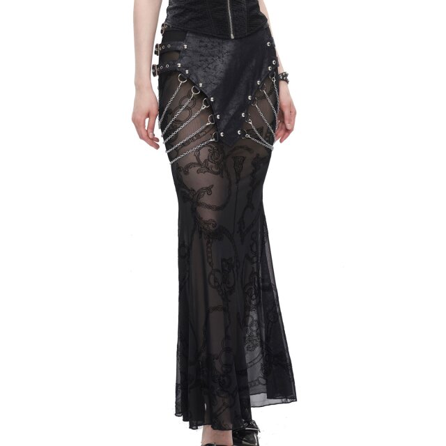 Gothic maxi skirt Sweet Oblivion with wide loincloth with chains
