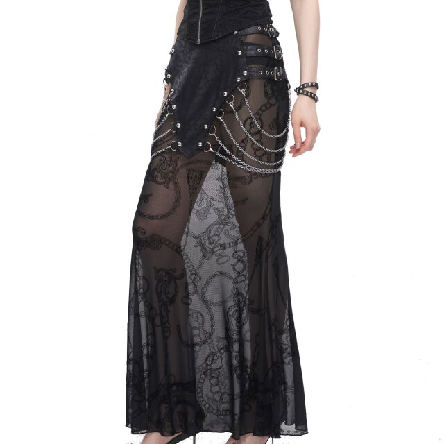 Gothic maxi skirt Sweet Oblivion with wide loincloth with chains