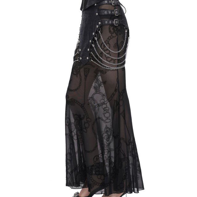 Gothic maxi skirt Sweet Oblivion with wide loincloth with chains