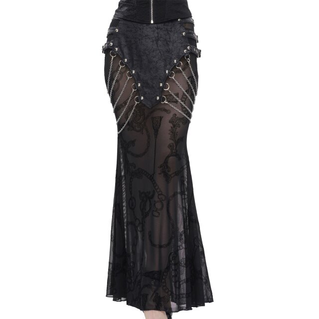 Gothic maxi skirt Sweet Oblivion with wide loincloth with chains