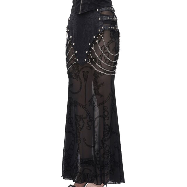Gothic maxi skirt Sweet Oblivion with wide loincloth with chains