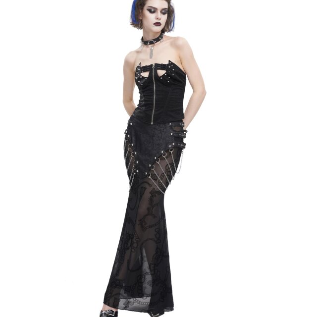 Gothic maxi skirt Sweet Oblivion with wide loincloth with chains