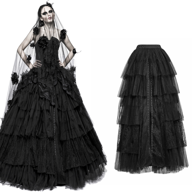 PUNK RAVE Q-317 floor length black victorian tulle skirt. ladies gothic & medieval clothing