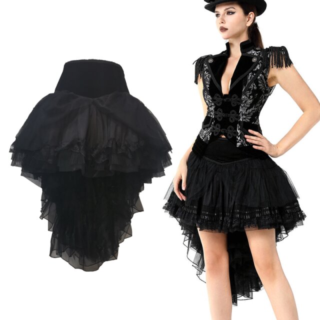 Burlesque high low petticoat pentagram skirt Marie Parfait (J040074) with velvet waistband, lace ruffles and voluminous tulle layers