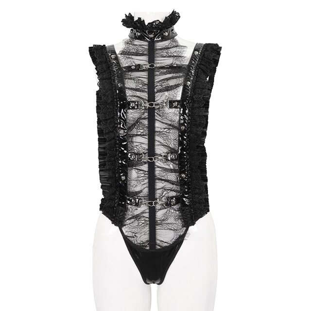 Burlesque Träger-Harness-Body Barbarella diVine mit Rüschen