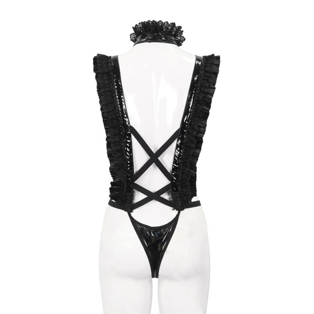 Burlesque Träger-Harness-Body Barbarella diVine mit Rüschen