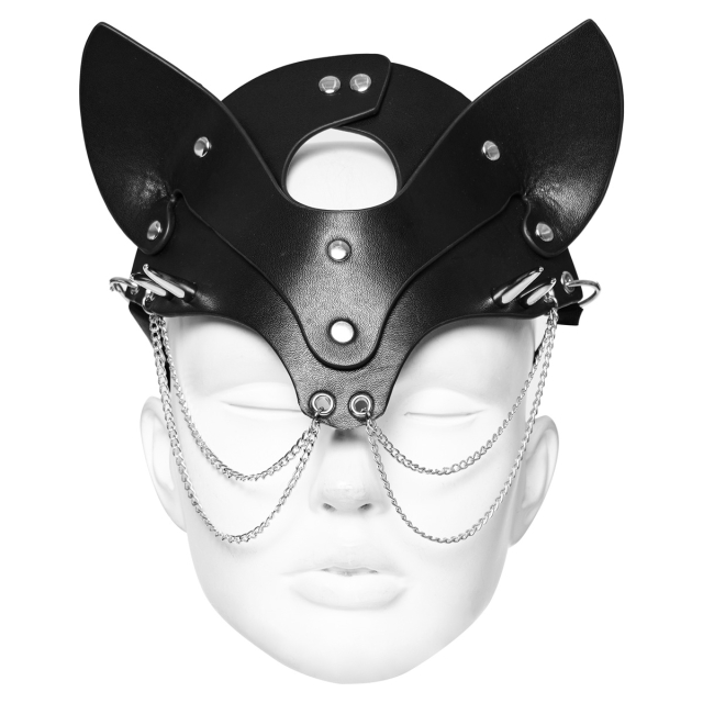 Punk Rave leatherette mask Bad Kitty with small chains