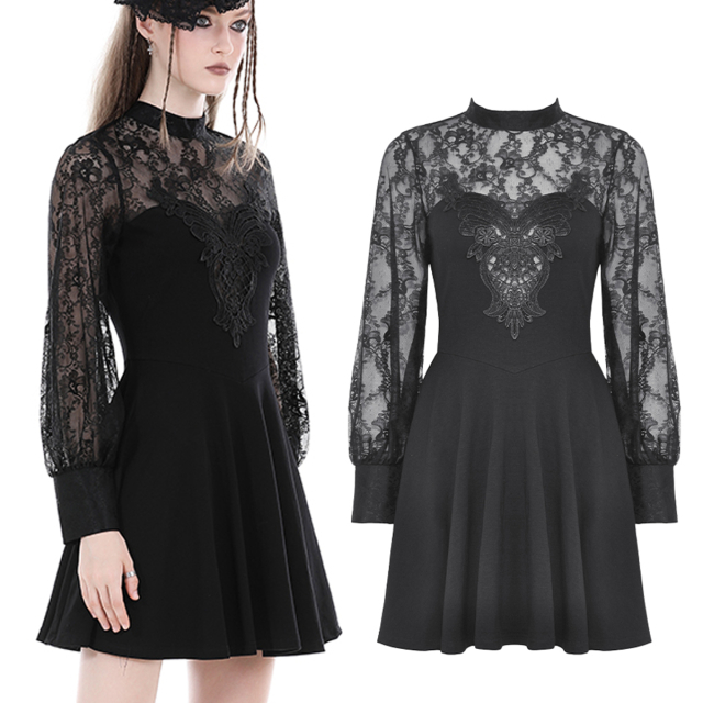 Dark in Love dark romantic gothic mini dress (DW884) with lace sleeves in dark lolita style