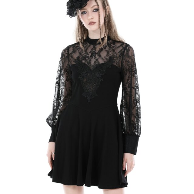 Gothic Minikleid Wonderland mit Spitzenärmeln XS