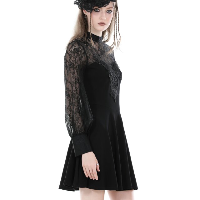 Gothic Minikleid Wonderland mit Spitzenärmeln XS