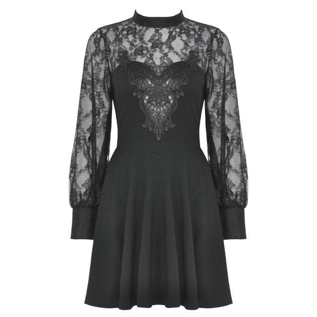 Gothic Minikleid Wonderland mit Spitzenärmeln XS