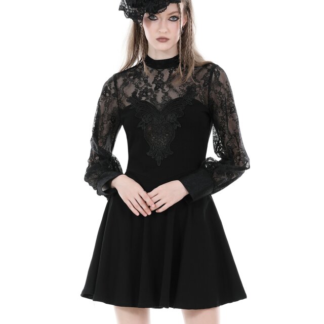 Gothic Minikleid Wonderland mit Spitzenärmeln XS