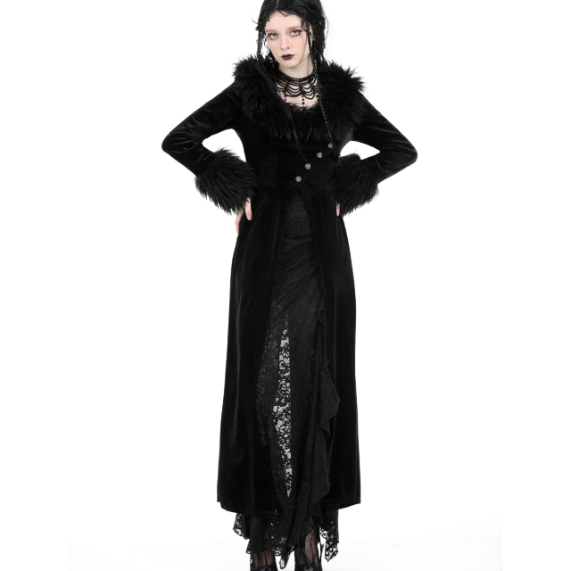Dark Reigness long velvet coat with detachable fake fur lapel